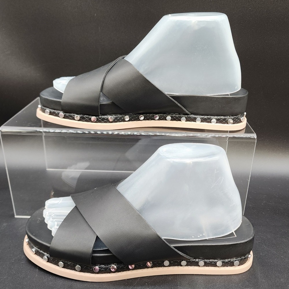 Dolce Vita 7.5 Black Gracy‎ Studded Platform Slide Sandals Crisscross Strappy